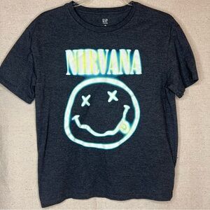 Nirvana smiley face holographic style classic logo band tee